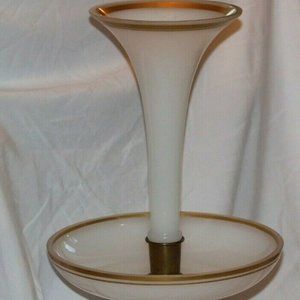 Mid Century Modern Glass Epergne One Horn LARGE Milk Glass  Rare piece